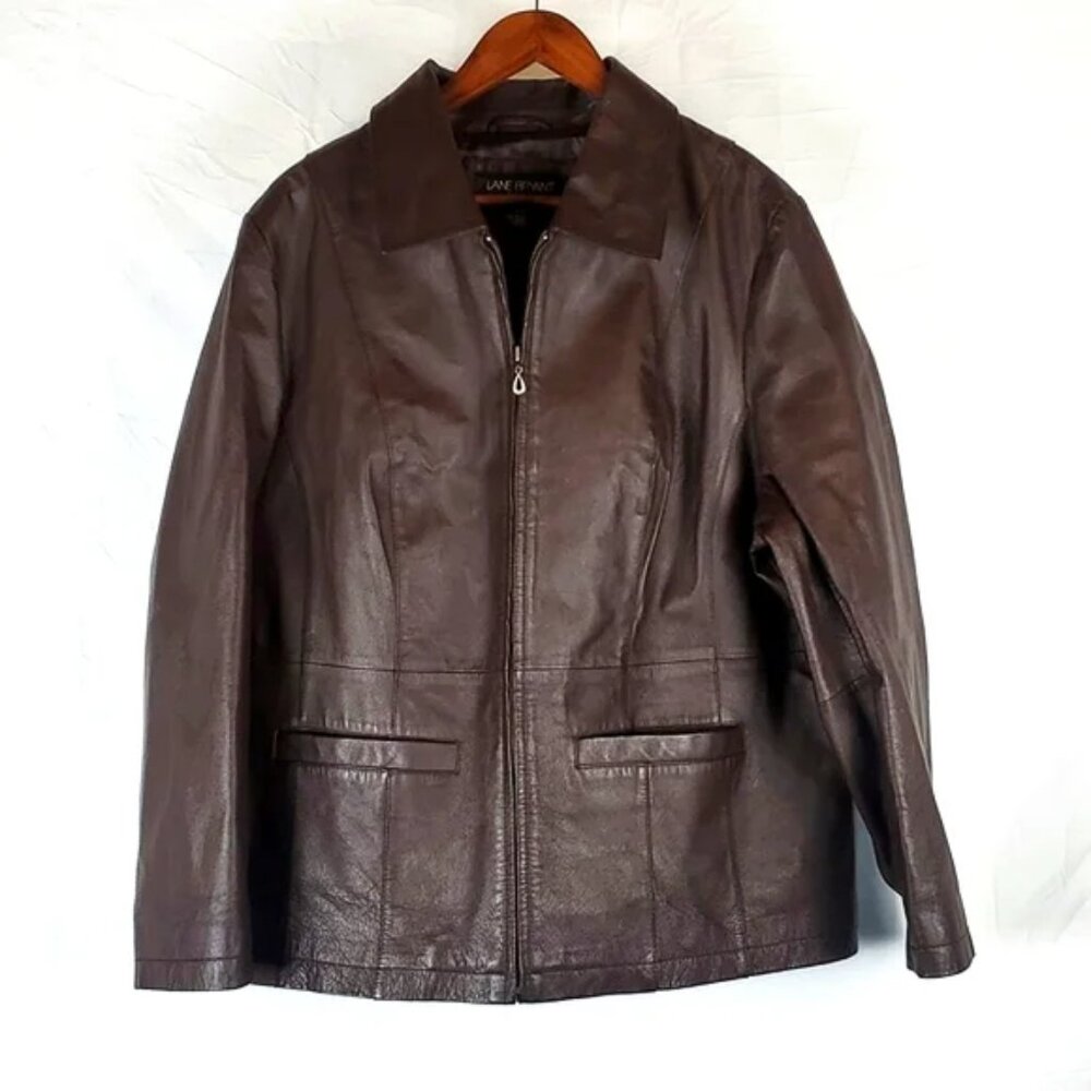 Lane Bryant Plus Size Vintage 90s Y2K Genuine Leather Brown Zipper Jacket
